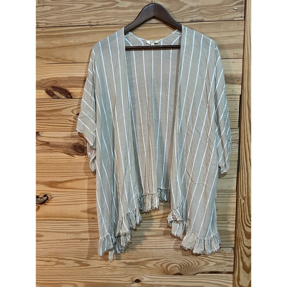 Kori Other - Kori American Beige White Kimono Raw Hem Cardigan Wrap Womens Small Boho Cover